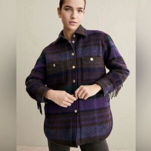 House of Harlow Plaid Fringe Button-Up Jacket